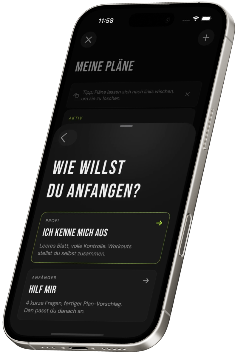 Plan-Builder im iPhone: Profi mit leerem Blatt oder Anfaenger mit Vorschlag, kein KI-Generator.